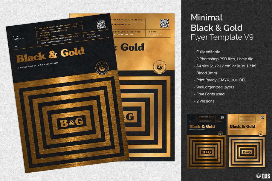 极简主义黑金配色传单PSD模板v9 Minimal Black Gold Flyer PSD V9插图