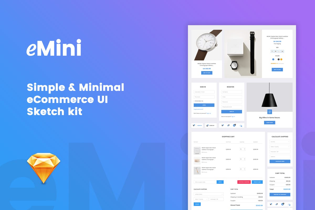 极简主义电子商务APP UI套件 eMini – Mini eCommerce UI Sketch kit插图