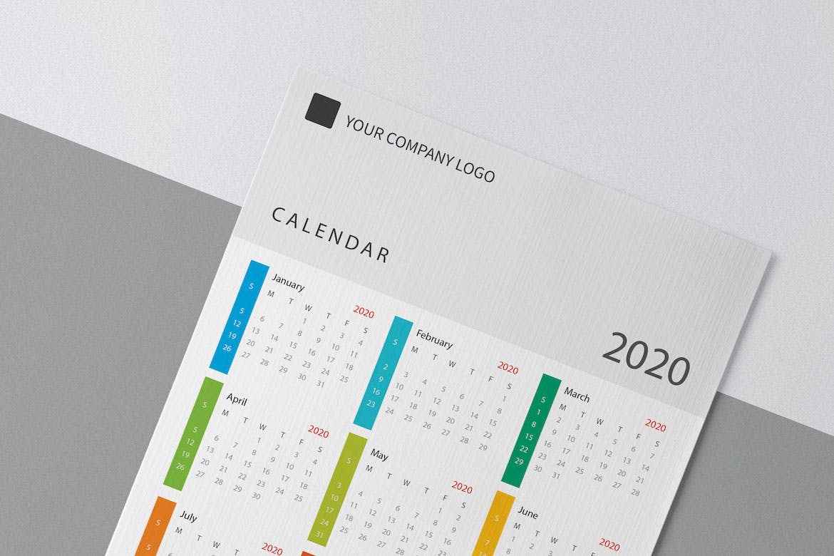 简约彩色2020日历年历设计模板 Creative Calendar Pro 2020插图(1)