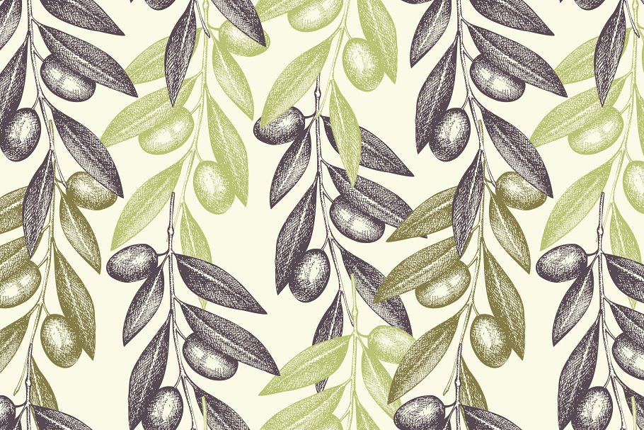 4款橄榄图案纹理 4 Vintage Olive Patterns插图