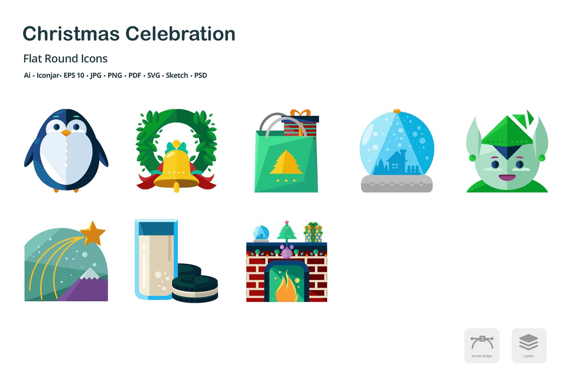 圣诞节庆祝主题扁平设计风格彩色图标 Christmas Celebration Flat Colored Icons插图(2)