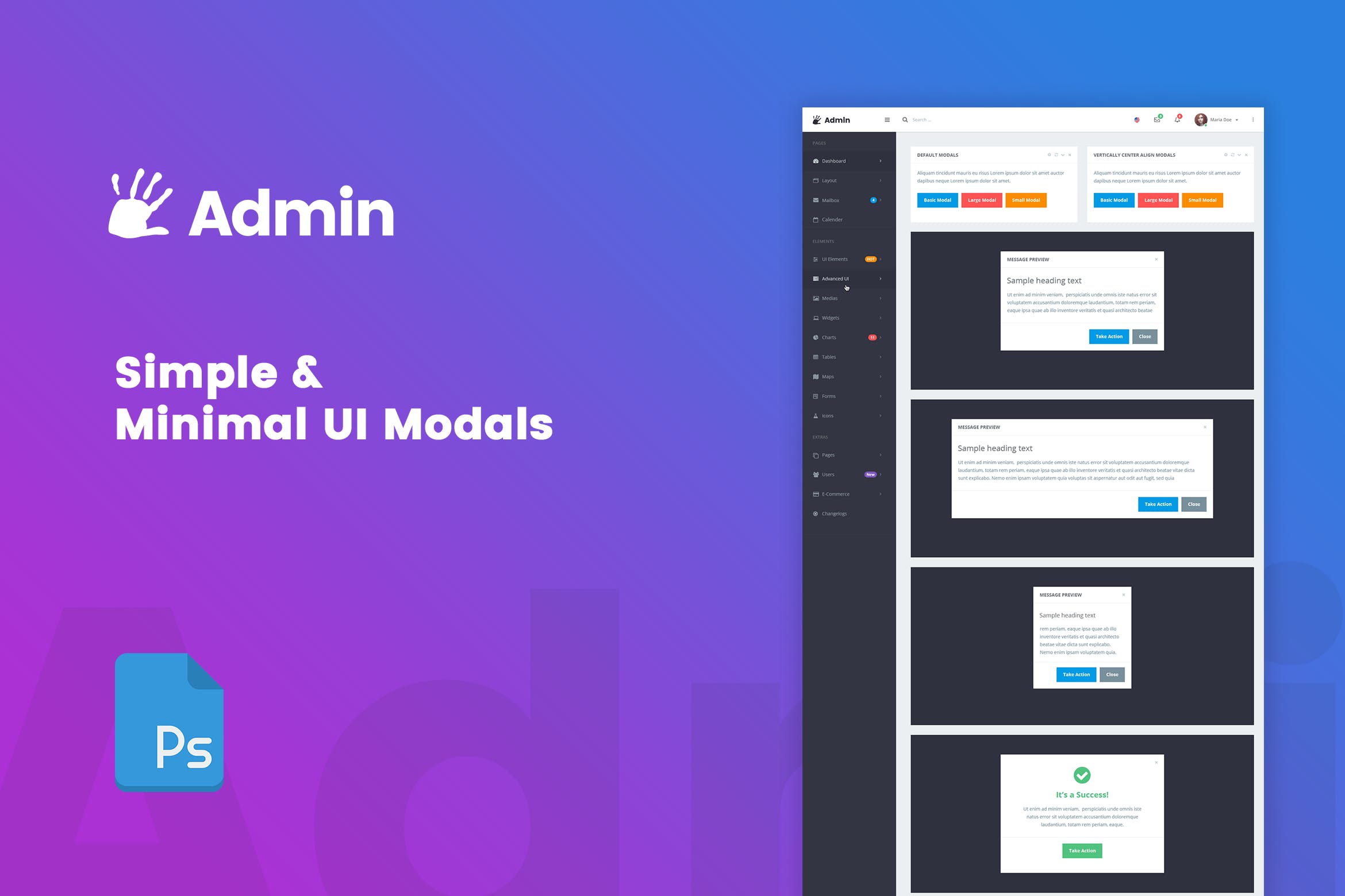 极简主义设计风格网站管理后台UI套件 highFive Admit – Modals插图