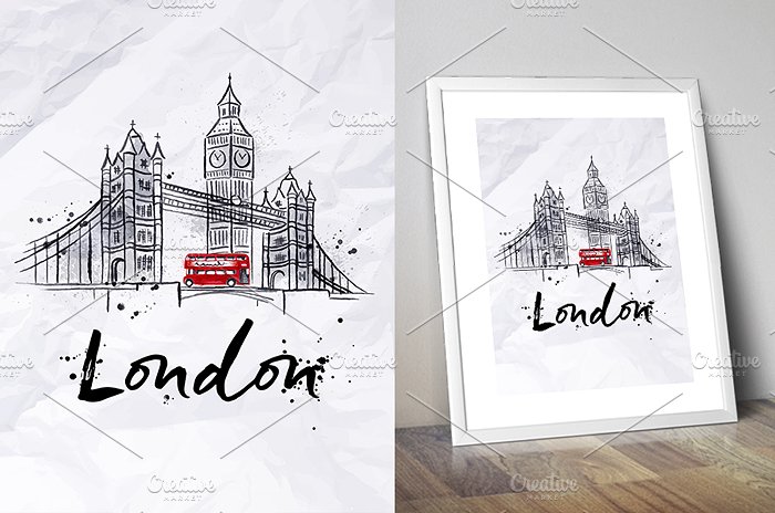 伦敦特征手绘插画素材 London Set插图(2)