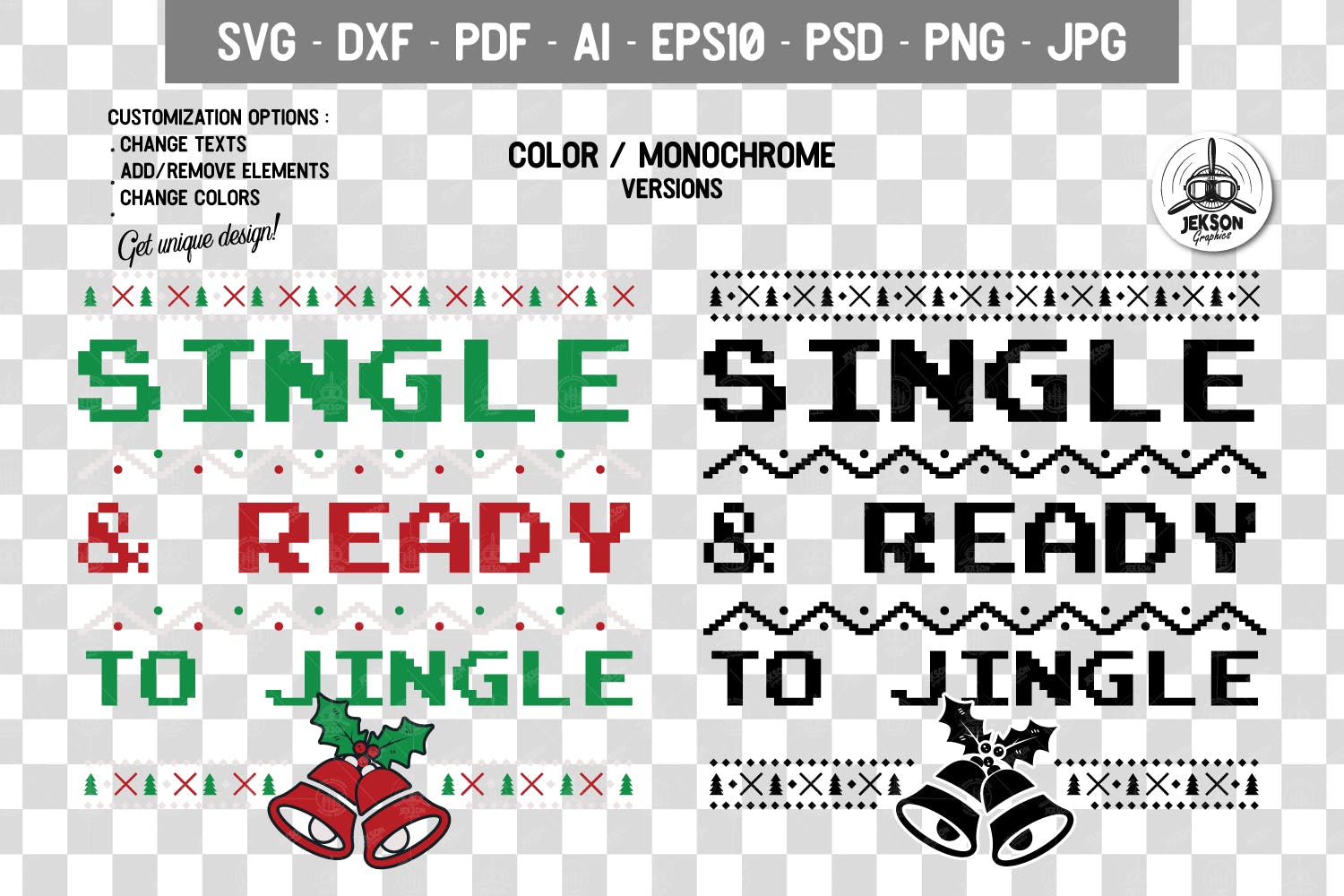 圣诞叮当毛衣T恤印花手绘图案设计素材 Christmas Jingle Sweater T-Shirt Xmas Retro Party插图(1)