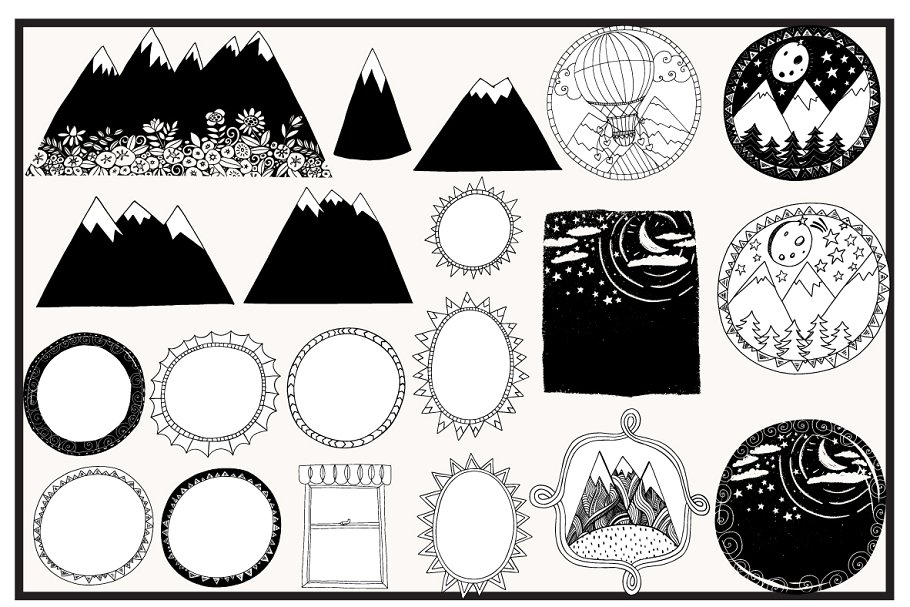 奇形怪状禅山山脉矢量图形 Whimsical Mountain Vectors插图(7)