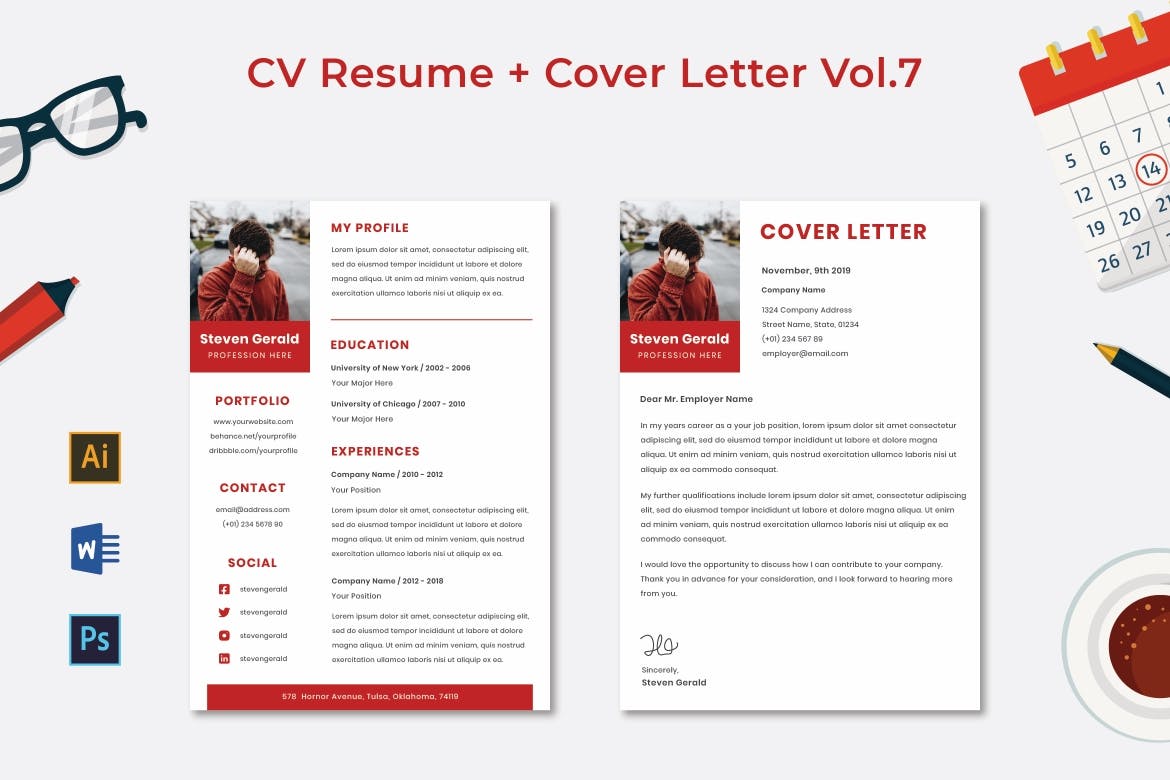 简单朴素风格个人简历/介绍信设计模板 CV Resume Vol.7插图(1)