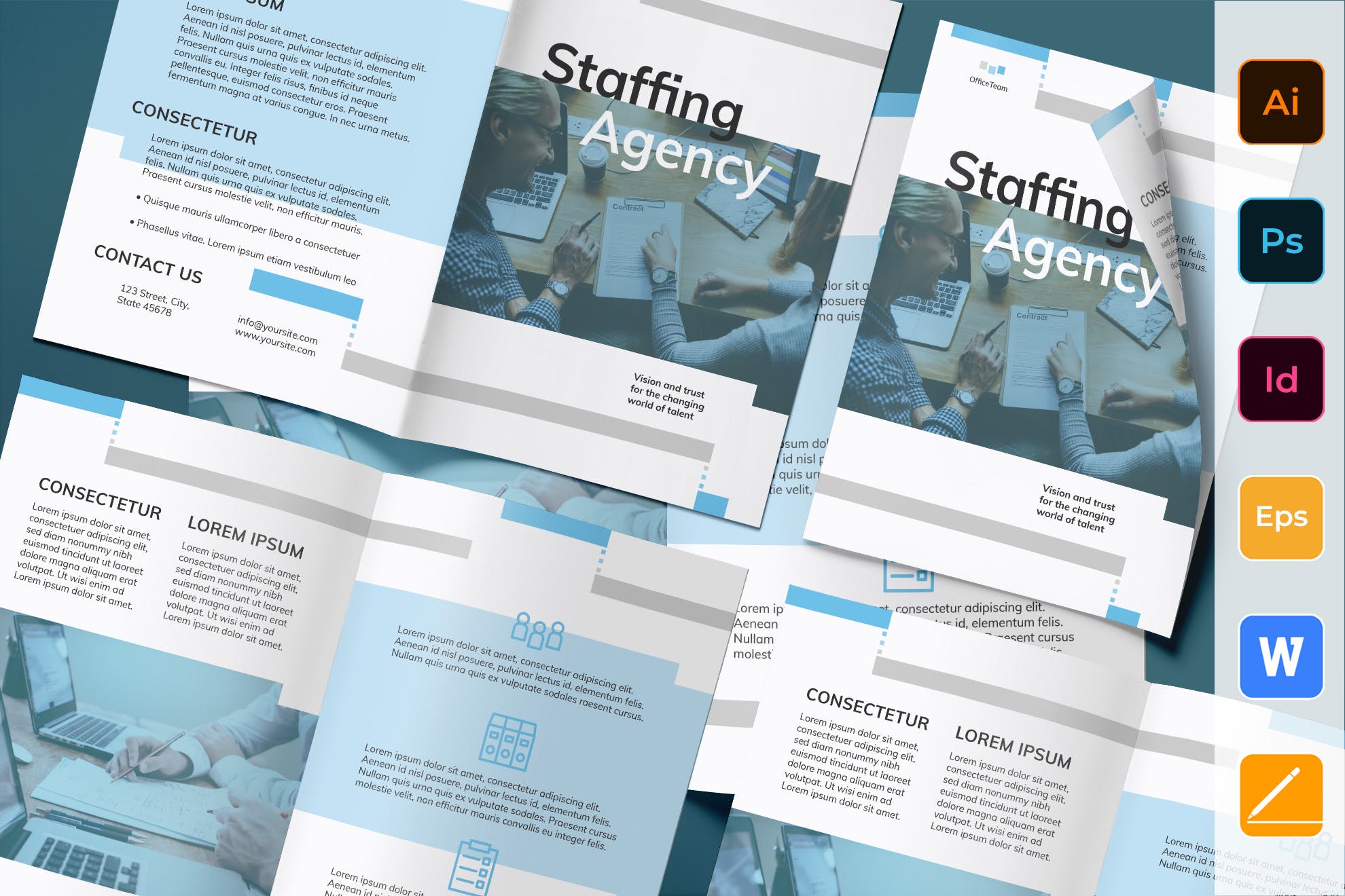 人力资源市场对折宣传单设计模板 Staffing Agency Brochure Bifold插图