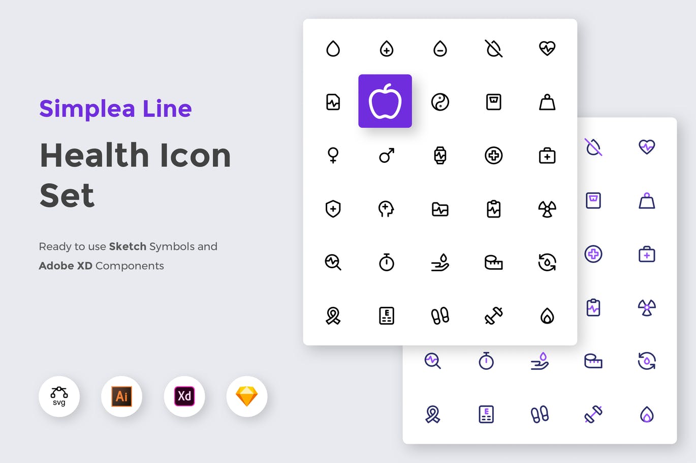 简约设计风格健康主题线性UI图标集 Simplea Line – Health Icon Set插图
