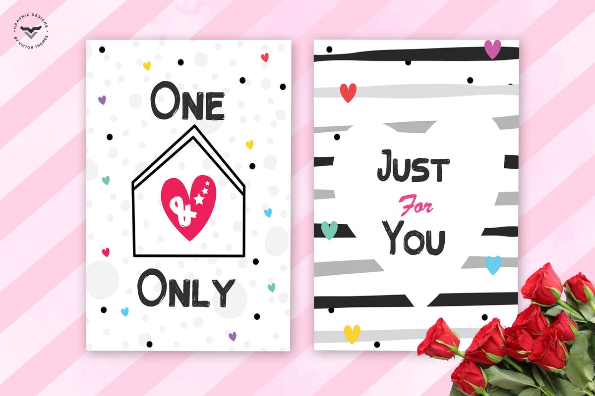 浪漫爱心图形背景情人节贺卡PSD模板 Valentines Day Greeting Card Template插图