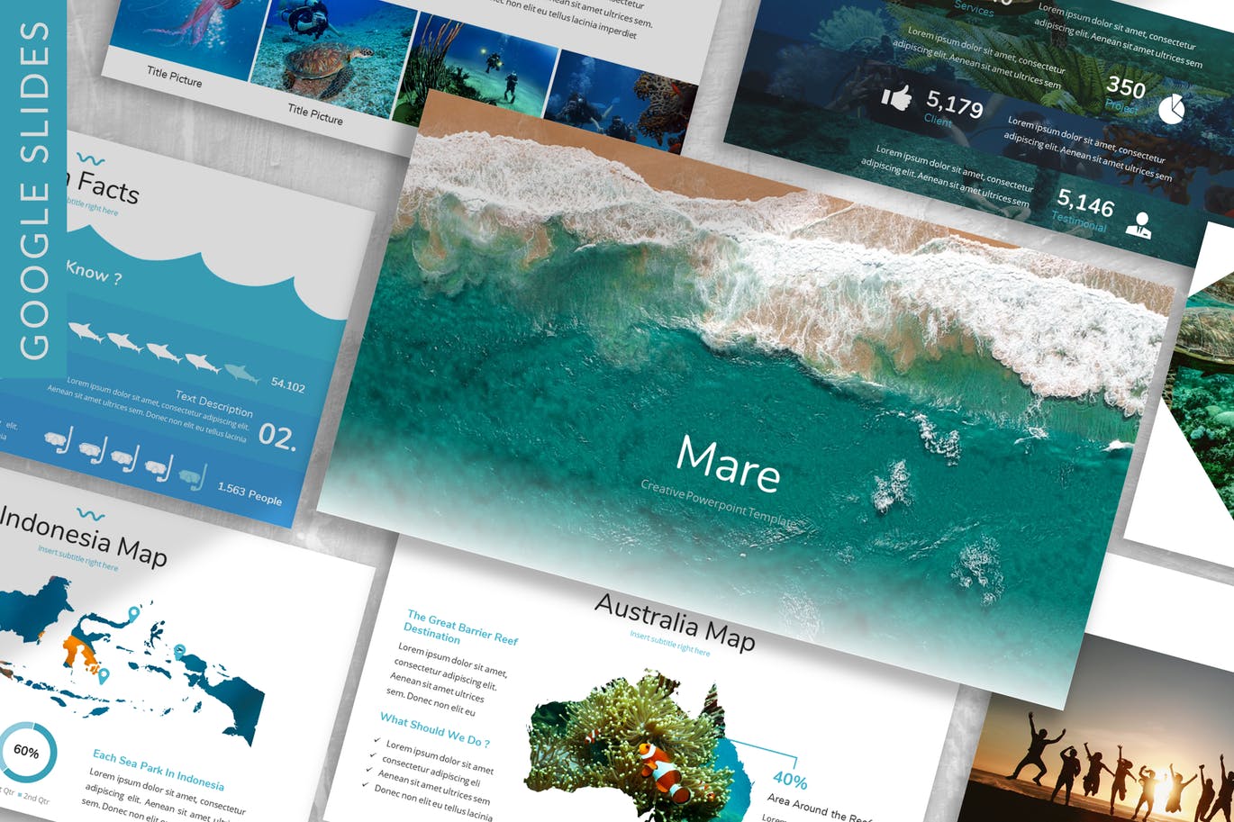 海岛旅行代理公司业务介绍谷歌幻灯片模板 Mare – Ocean Google Slides Template插图