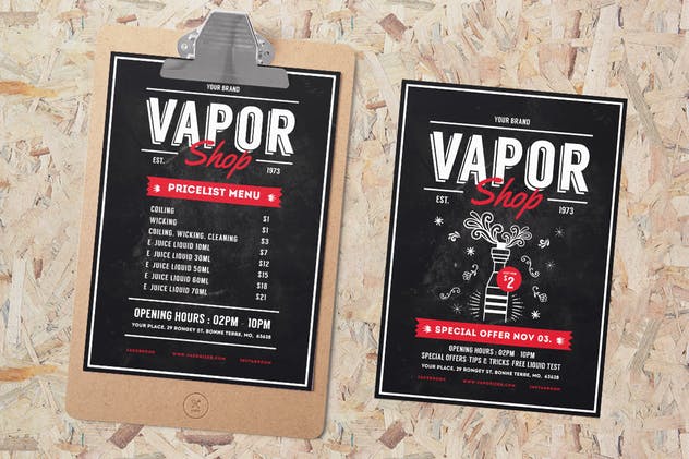 电子烟配件烟油促销活动海报模板 Vape Shop Flyer Menu插图(2)