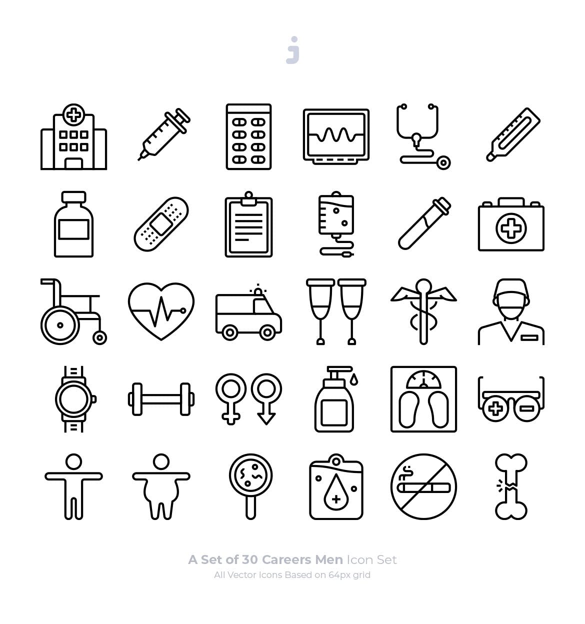 30枚医疗保健主题Outline风格矢量图标 30 Medical and Healthcare Icons – Outliner插图(1)
