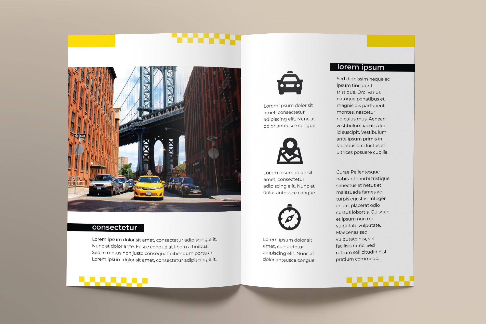 出租车/网约车服务对折宣传册设计模板 Taxi Services Brochure Bifold插图(2)
