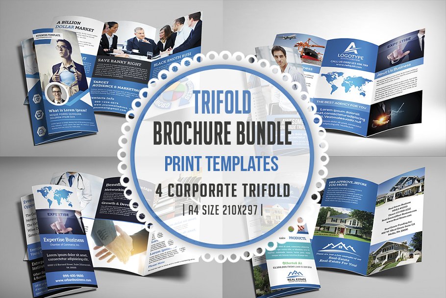 经典商务促销三折页宣传册模板 Trifold Bundle插图