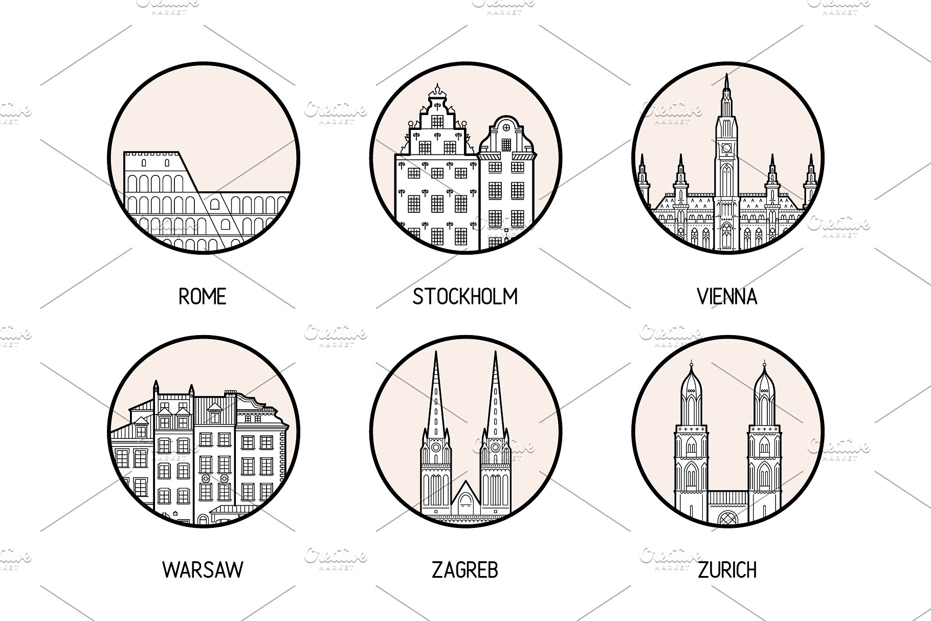 30个欧洲城市的徽章图标集合 Icons of 30 European cities插图(6)