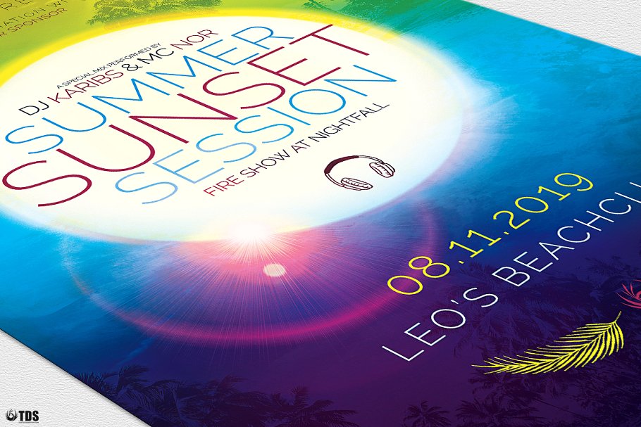 夏季海滩派对宣传单PSD模板 Summer Sunset Flyer PSD插图(5)