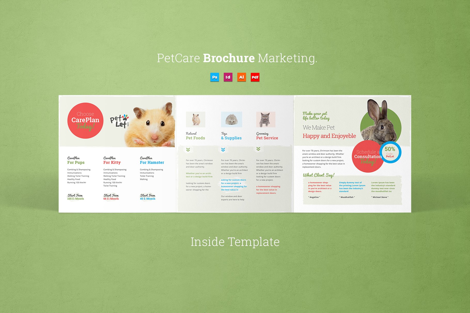 宠物关怀服务宣传传单模板 Pet Care Tri-Fold Brochure插图(1)