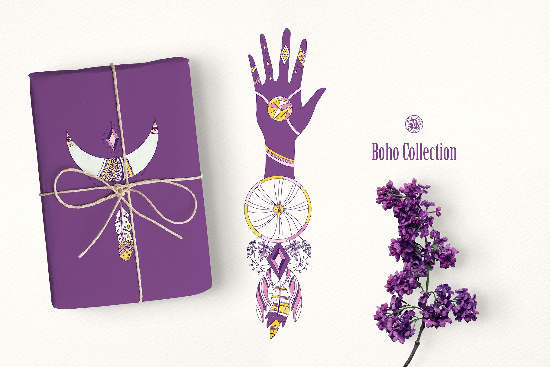 紫色波西米亚风系列水彩插画 Purple Boho Collection插图(3)