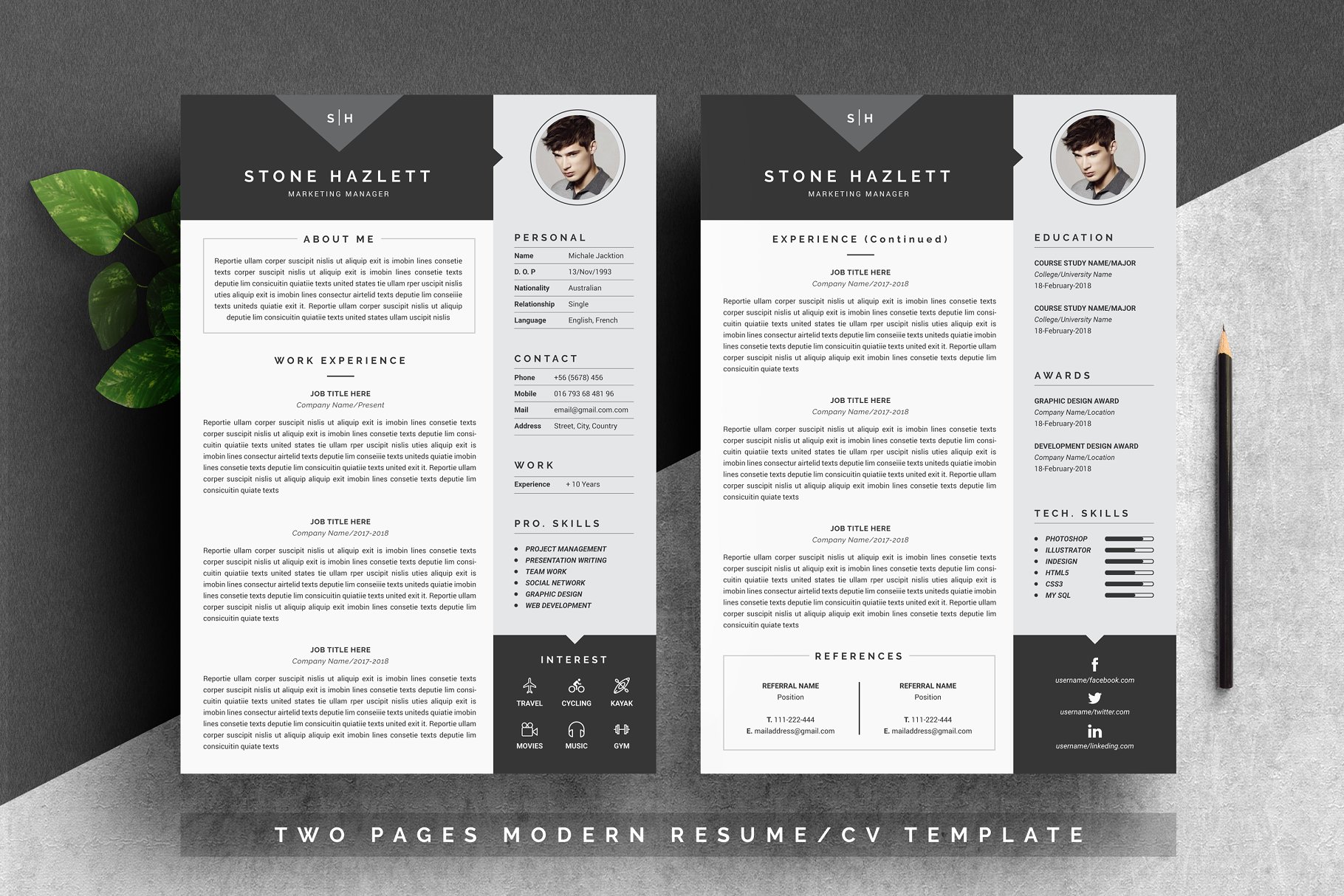 现代个人简历模板 Modern Resume Template 4 Pages插图(1)
