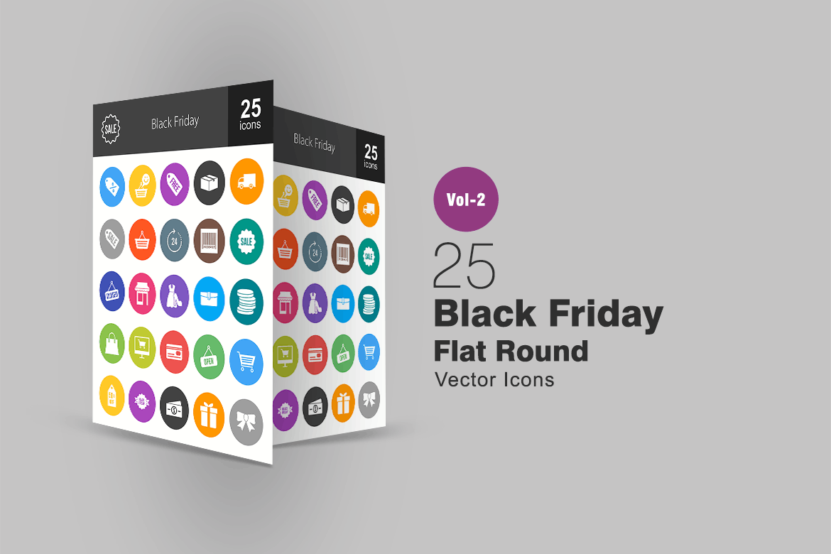 25枚黒五购物节主题扁平设计风格圆角图标素材 25 Black Friday Flat Round Icons插图