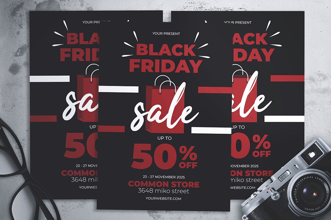 黑色星期五店铺打折活动宣传海报传单设计模板 Black Friday Flyer插图(2)
