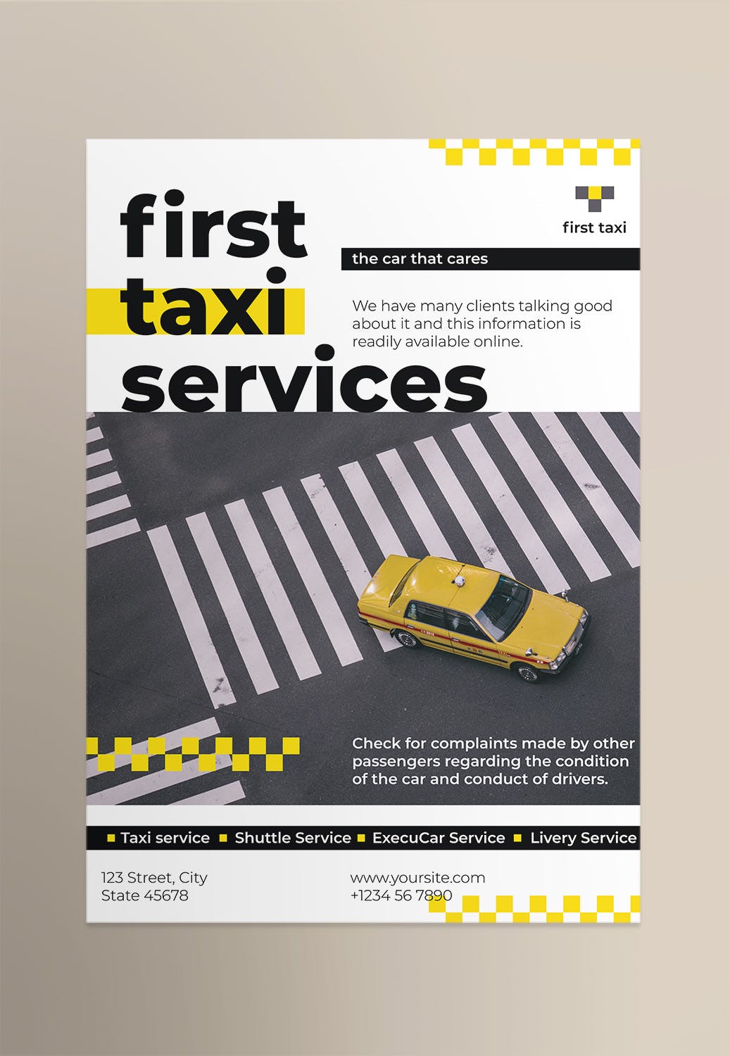 出租车/网约车公司宣传海报设计模板 Taxi Services Poster插图(1)