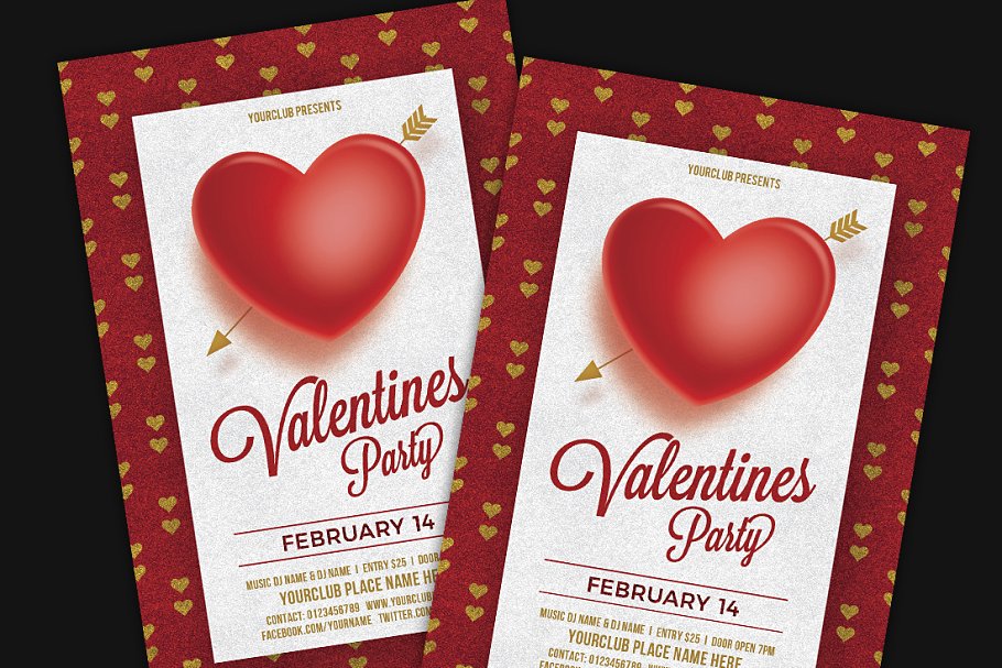 浪漫情人节派对传单模板 Valentines Party Flyer插图(1)