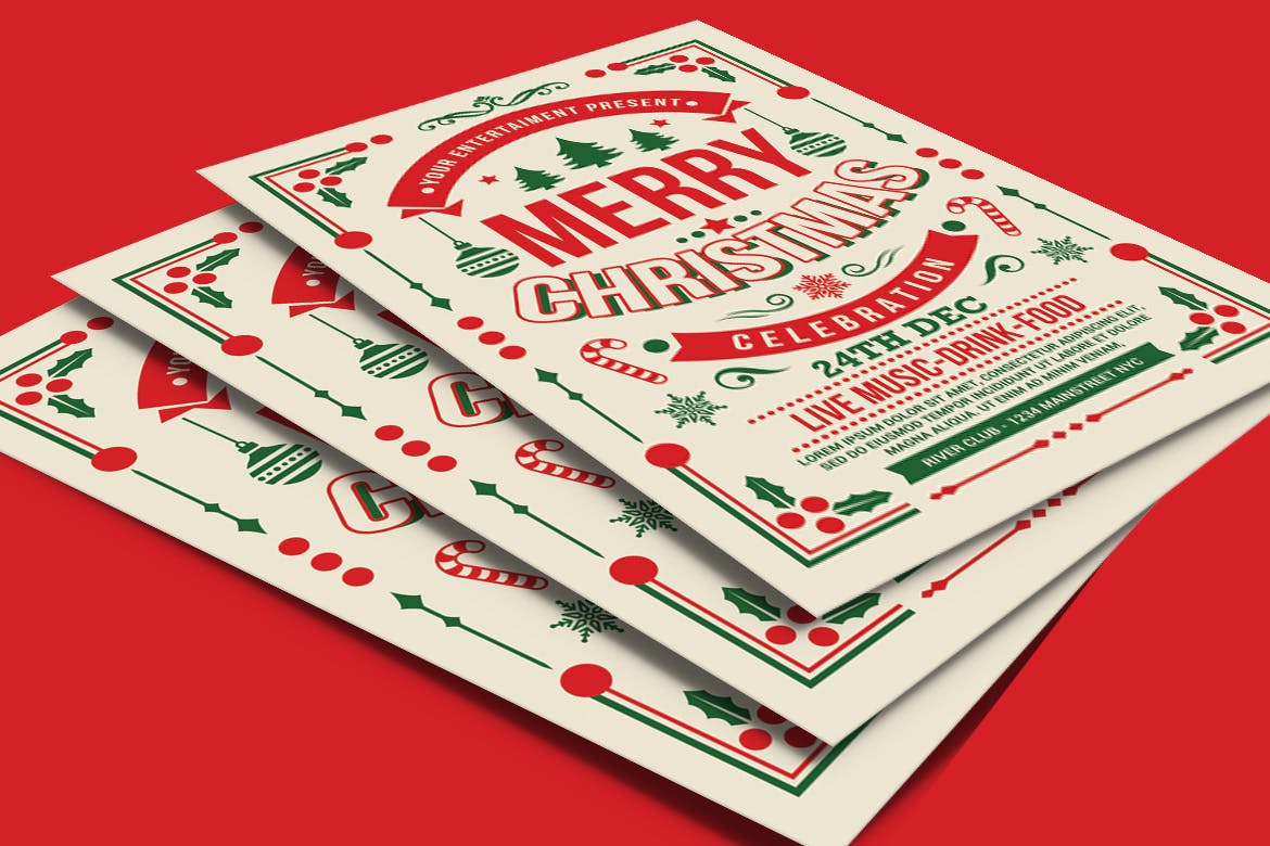 复古优雅设计风格圣诞节派对活动海报设计模板 Christmas Party Celebration插图(3)