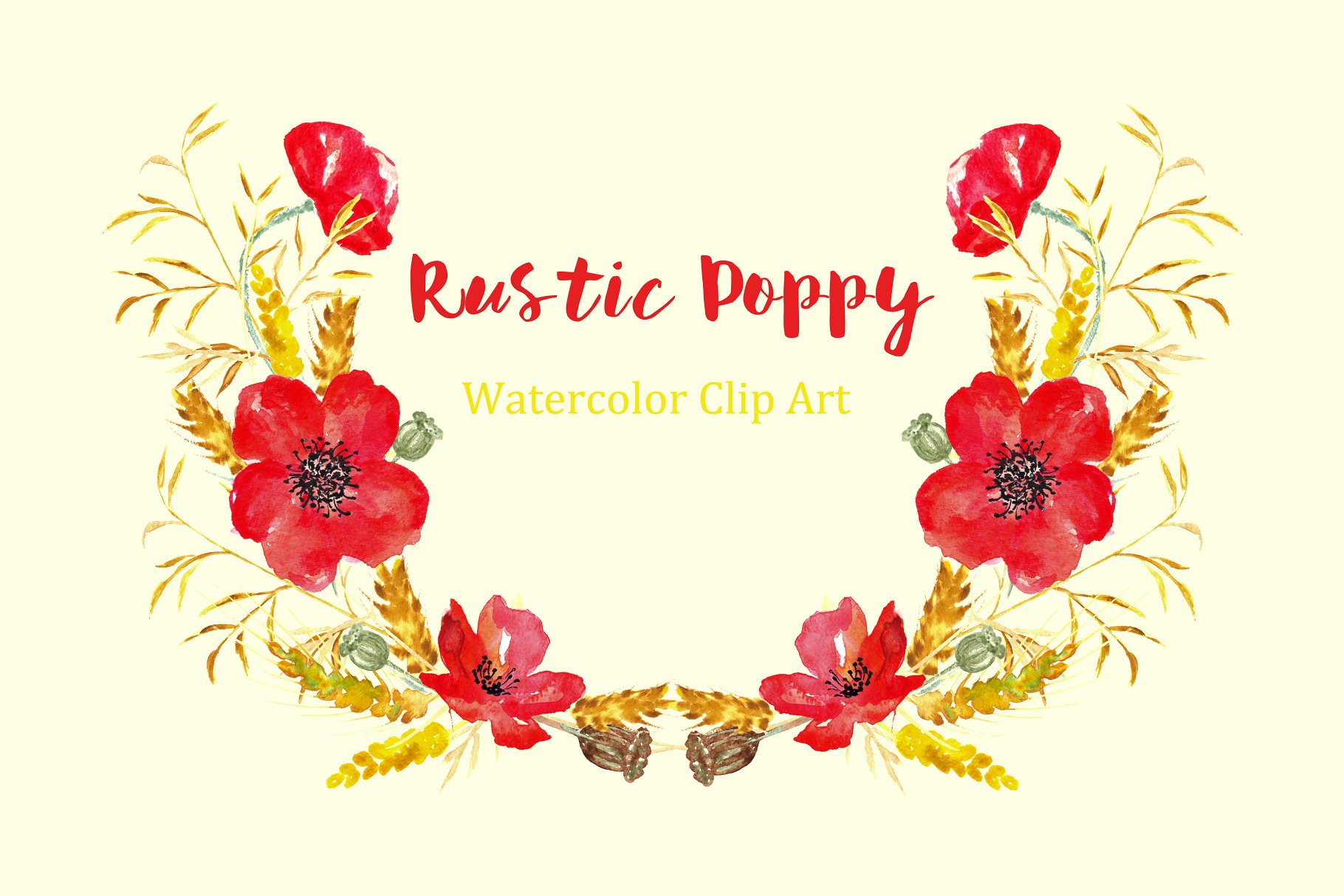 夏季乡村浪漫罂粟剪贴画 Ructic Poppy watercolor Clipart插图(1)