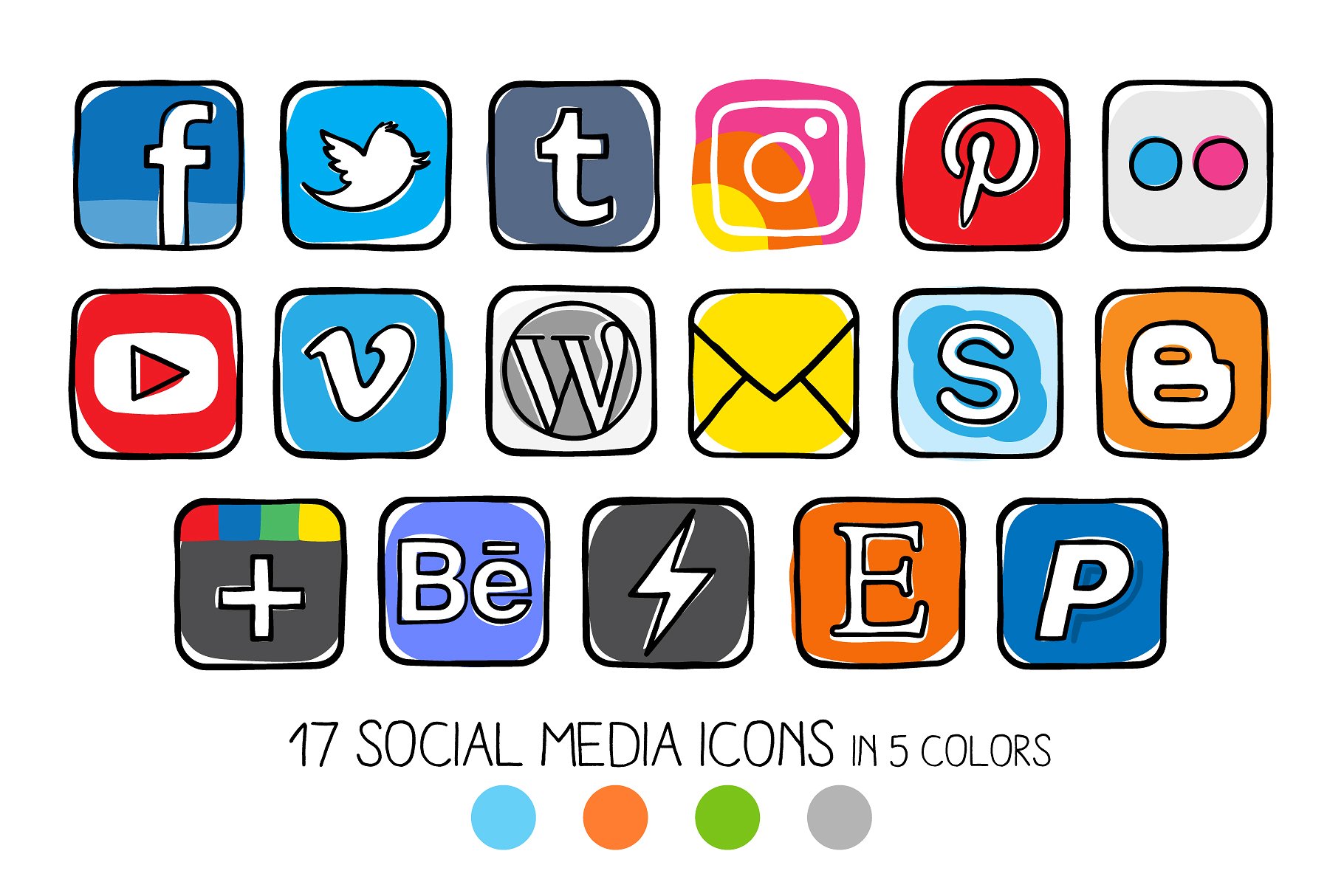 扭曲特效社交媒体图标 Guache effect social media icons插图