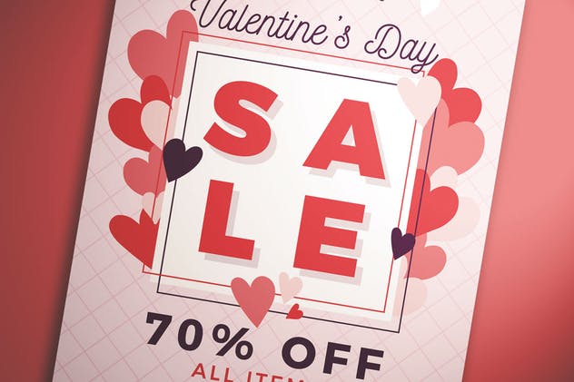 情人节节日促销海报设计模板v1 Valentine’s Day Sale Flyer Vol. 01插图(2)