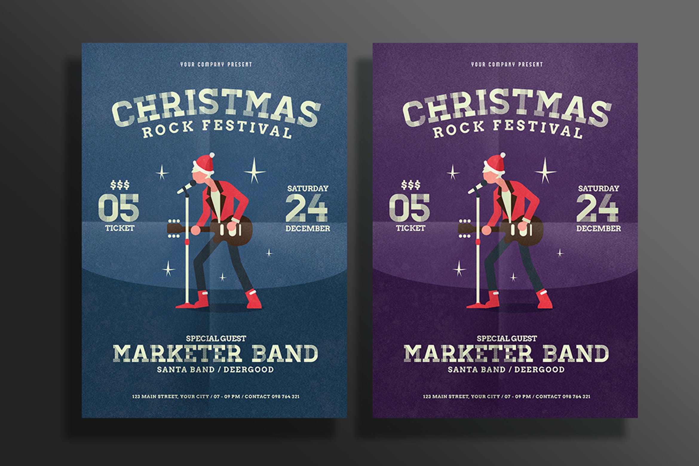圣诞节摇滚音乐节海报传单设计模板 Christmas Rock Fest Flyer插图