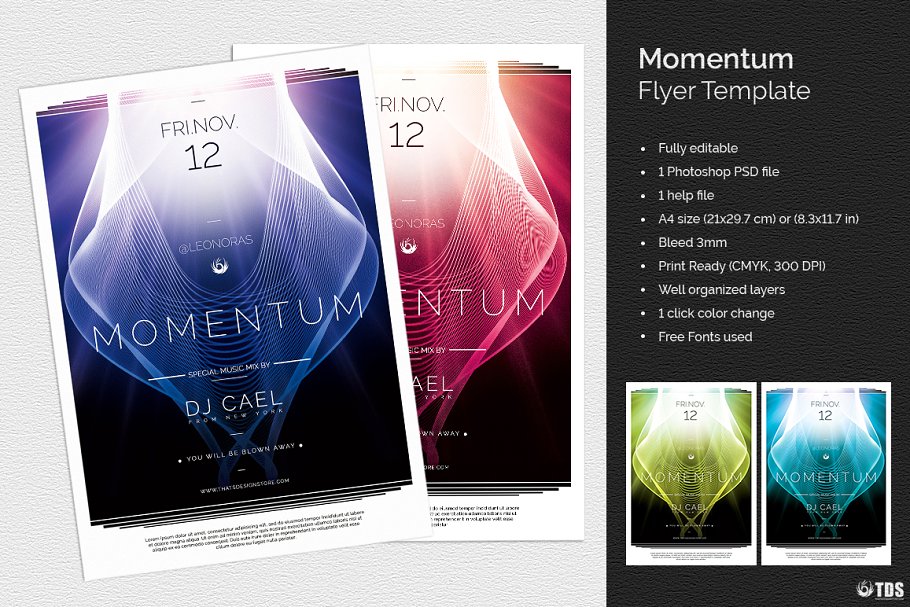 未来科技感DJ音乐派对PSD传单模板 Momentum Flyer PSD插图(1)
