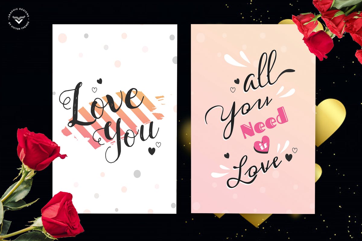 粉色系情人节贺卡设计PSD模板 Valentines Day Greeting Card Template插图