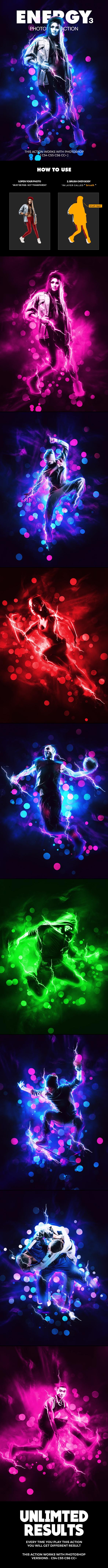 超酷的人物炫光闪电粒子特效PS动作下载 Energy 3 Photoshop Action [atn]插图