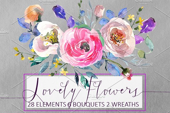 粉红水彩花卉设计素材集 Pink Watercolor Flowers Collection插图(5)