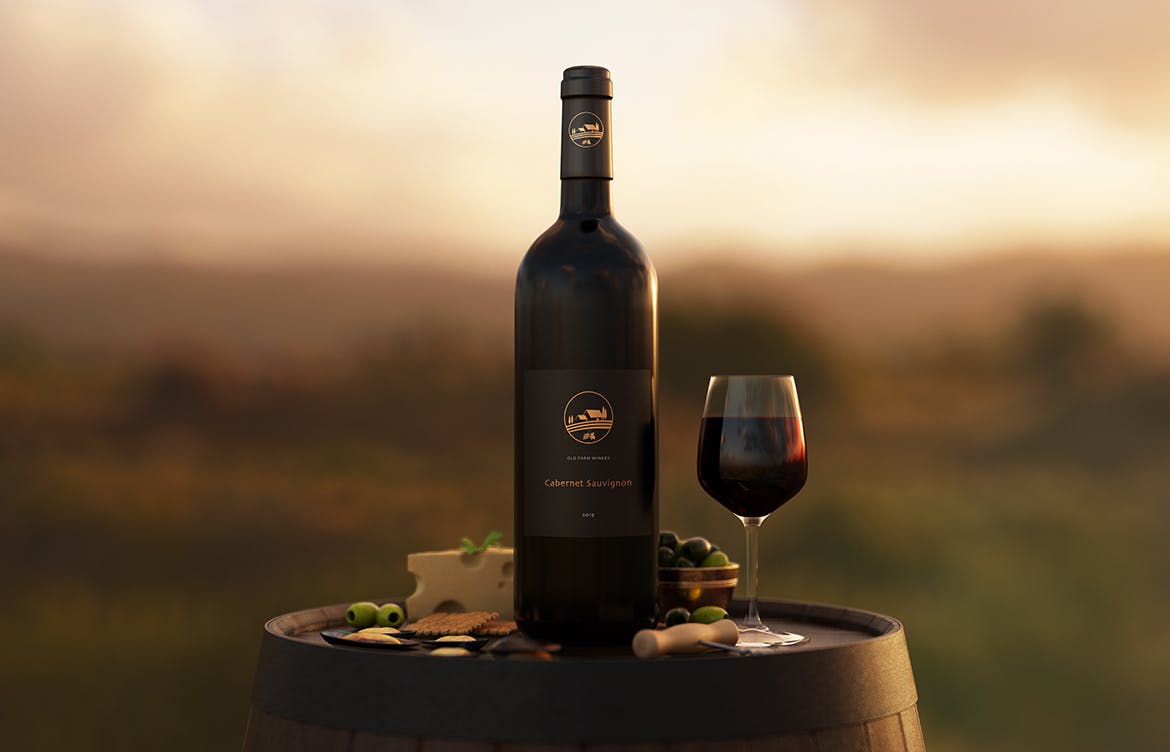 波尔多葡萄酒瓶设计样机模板 Bordeaux Wine Bottle Mockup插图(3)