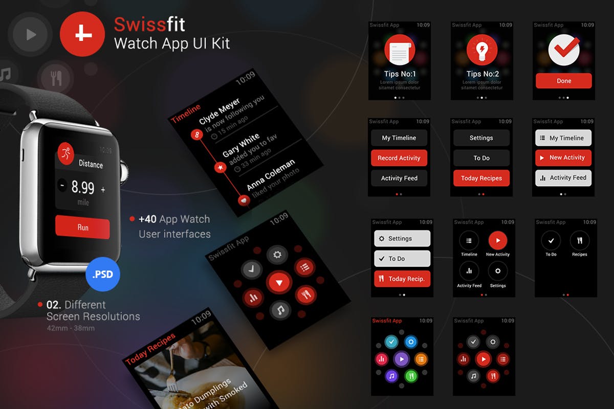 健身类穿戴设备应用UI模板 Swissfit Watch App UI Kit插图