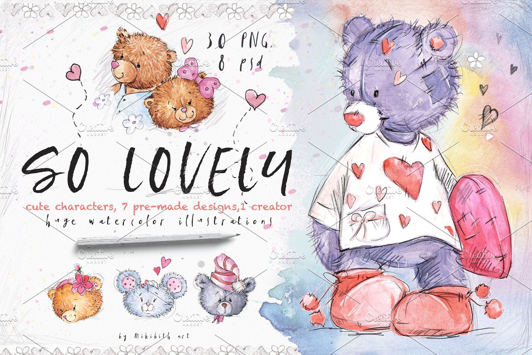 可爱熊与老鼠手绘剪切画素材 SO LOVELY BEARS+ 1 MOUSE :)插图