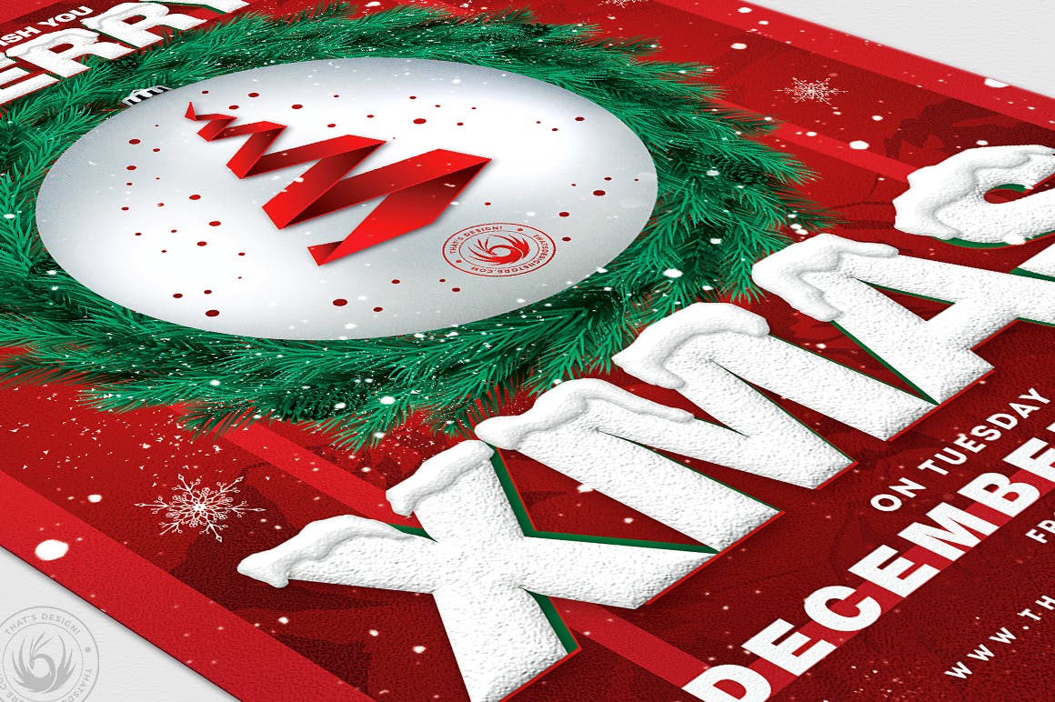 创意圣诞树平安夜活动海报传单模板v11 Christmas Eve Flyer Template V11插图(5)