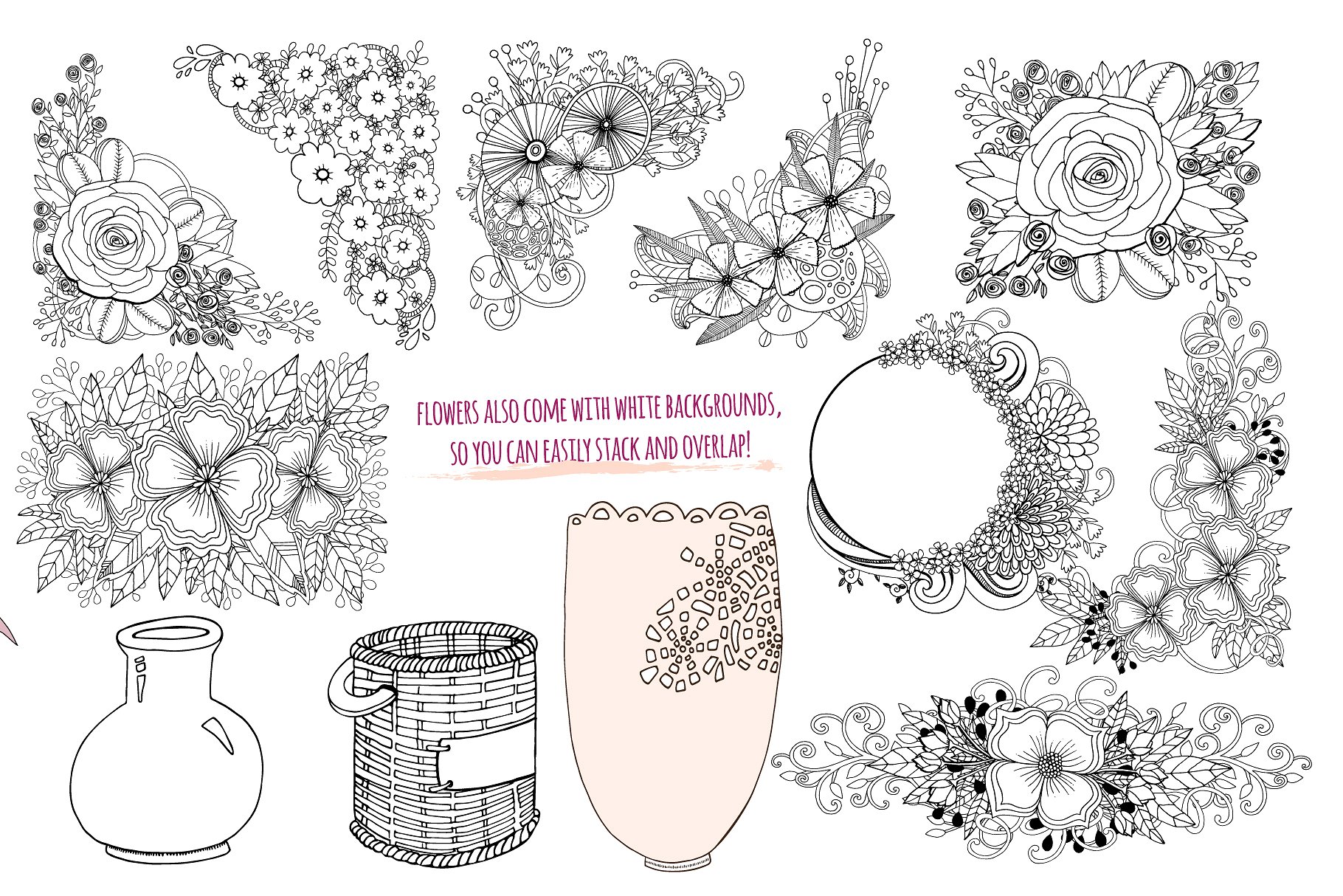 花卉艺术线条及花环素材 Flower Line Art & Floral Wreaths插图(11)