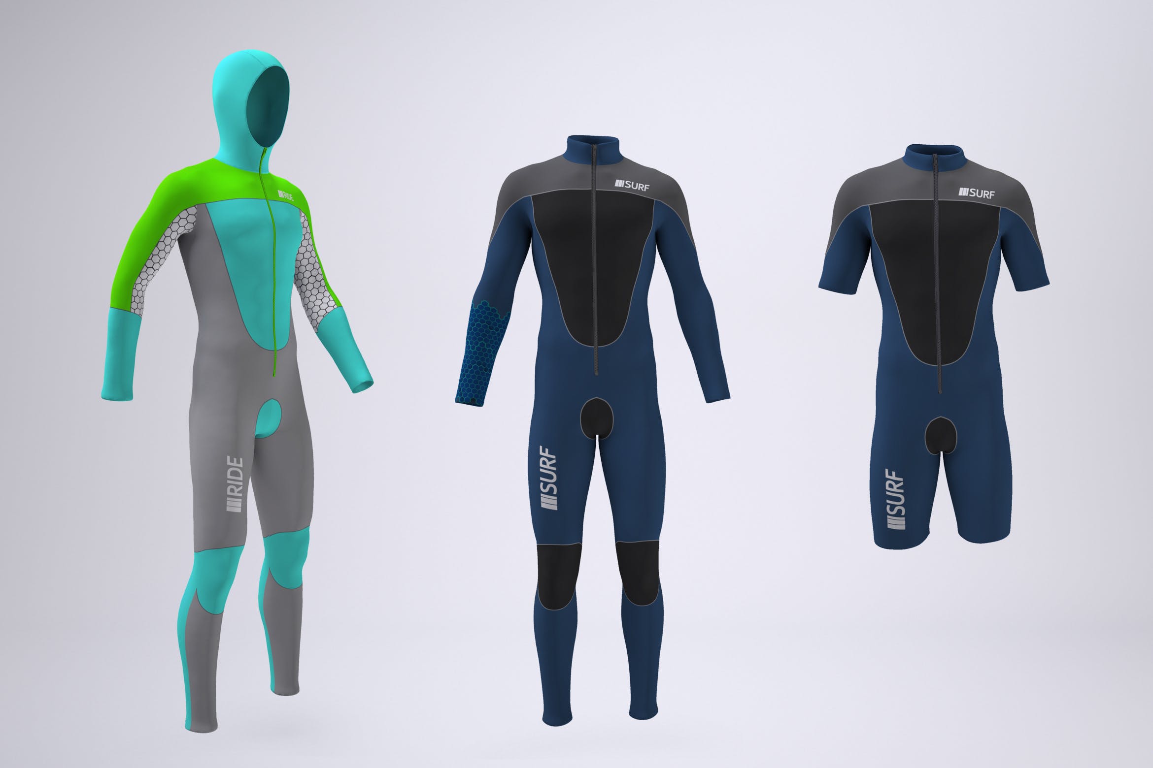 带前拉链的潜水衣定制外观设计效果图样机模板 Wetsuit With Front Zipper Mock-Up插图