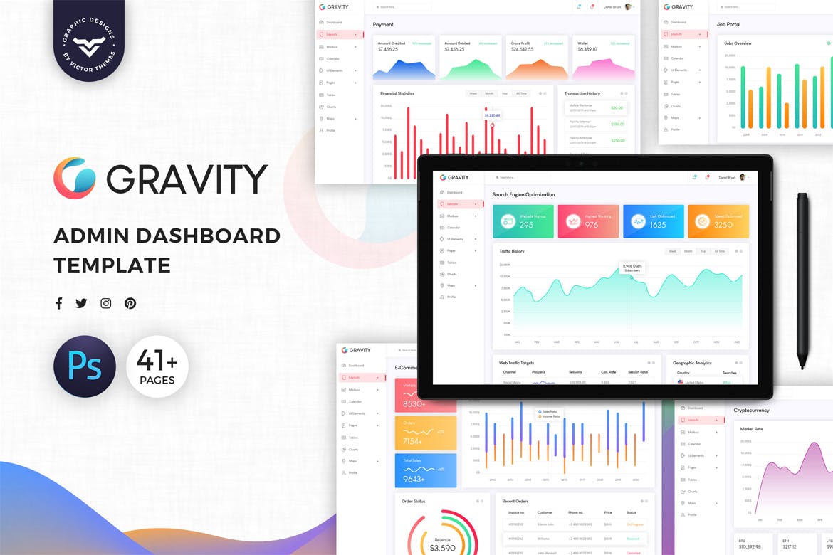 网站数据统计分析系统后台界面设计UI套件 Gravity Admin Dashboard UI Kit插图(1)