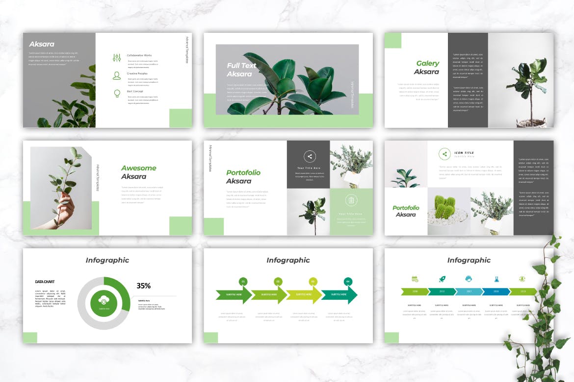 植物盆栽主题PPT幻灯片模板下载 AKSARA – Creative Powerpoint Template插图(2)