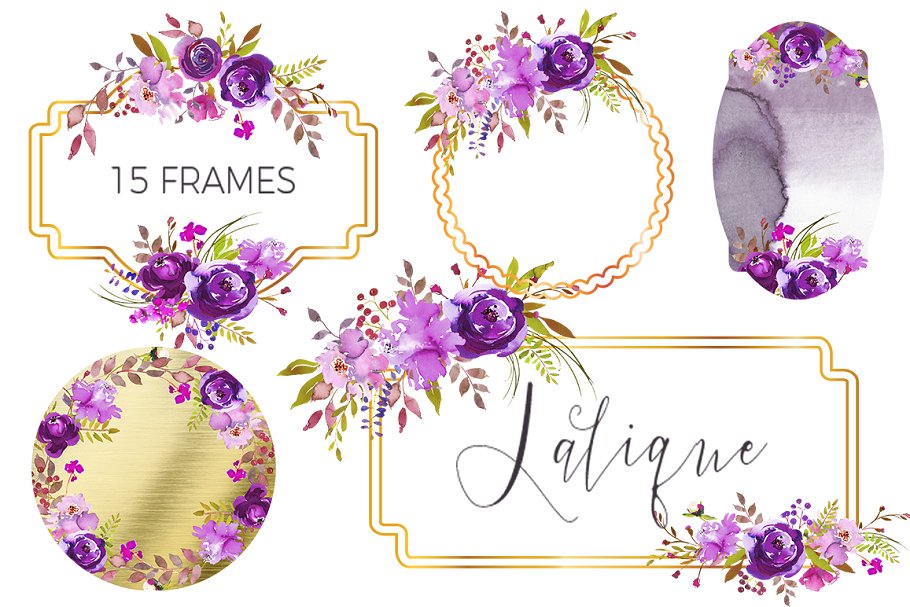 紫罗兰紫色花卉水彩剪贴画 Violet Purple Watercolor Flowers插图(4)