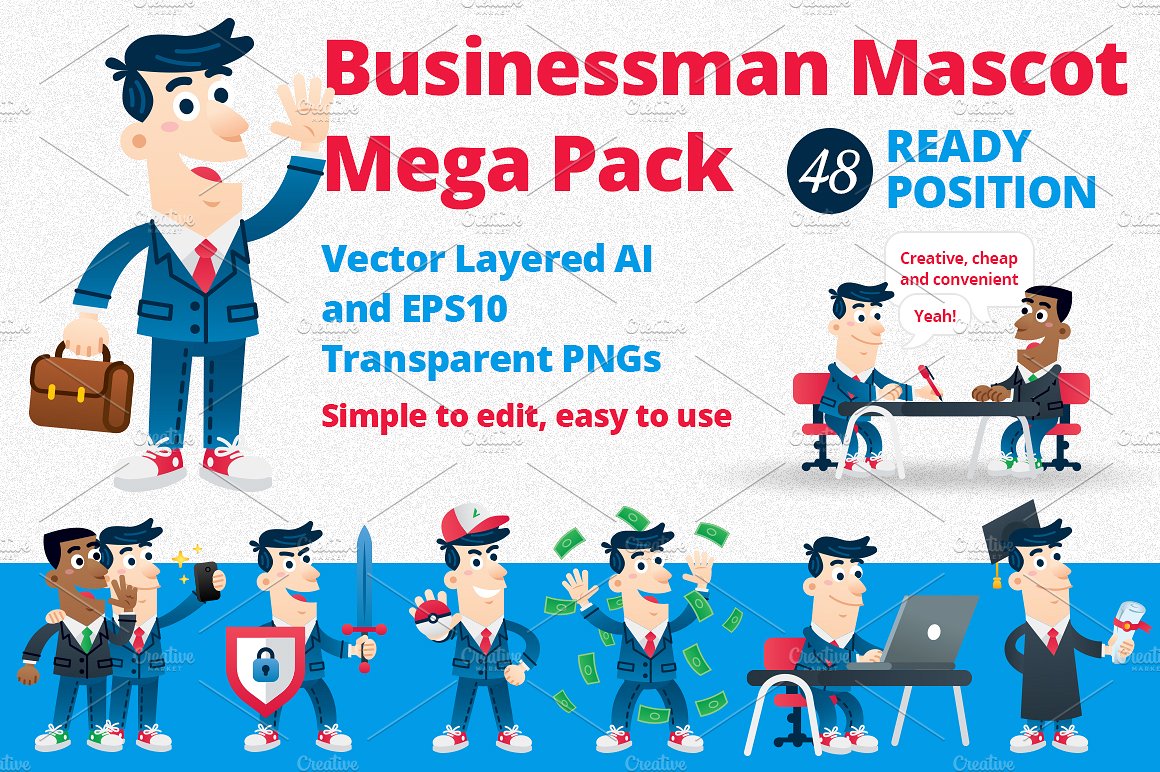 男性白领形象卡通图标集 Business Man Mascot Mega Pack插图