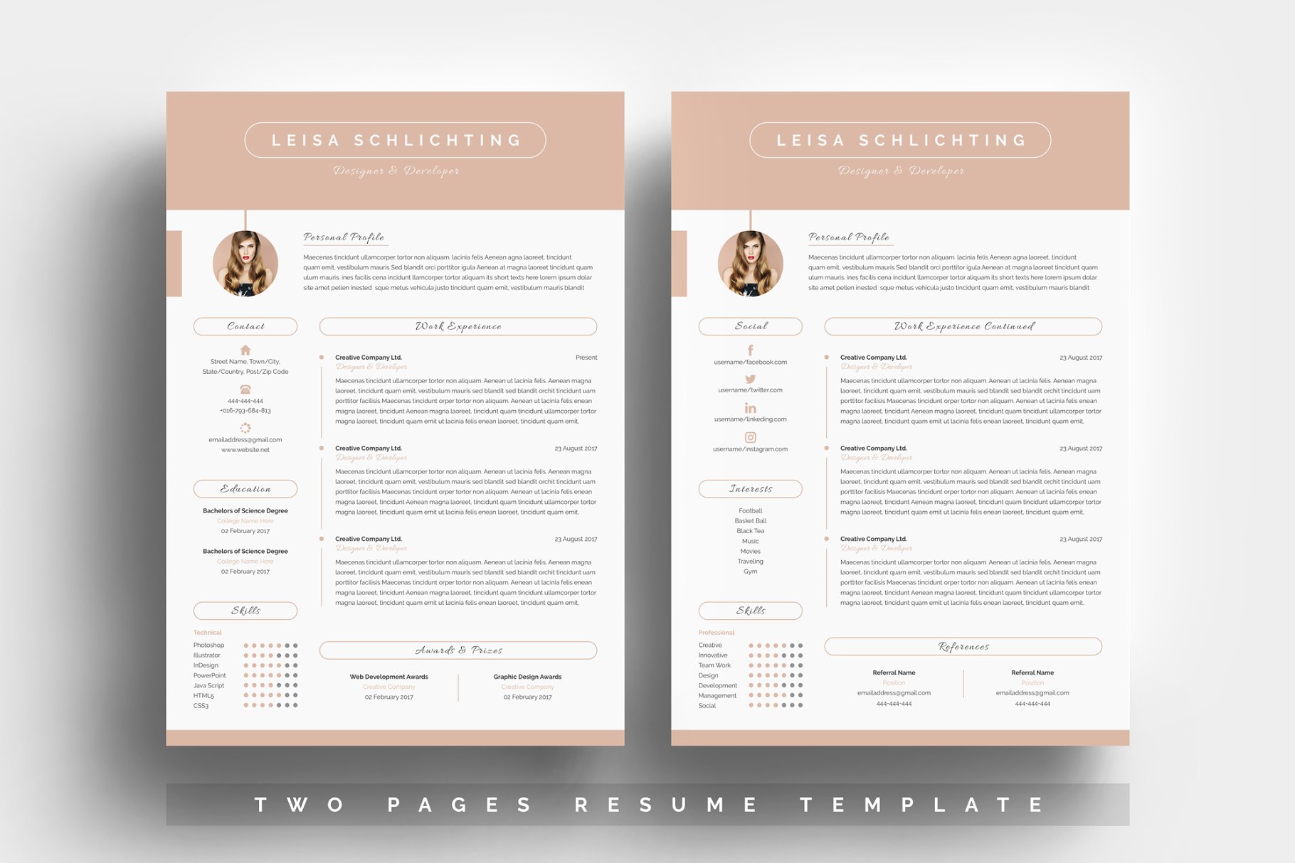 现代简洁的求职简历模板  Modern Resume/CV 3-Pages插图(2)