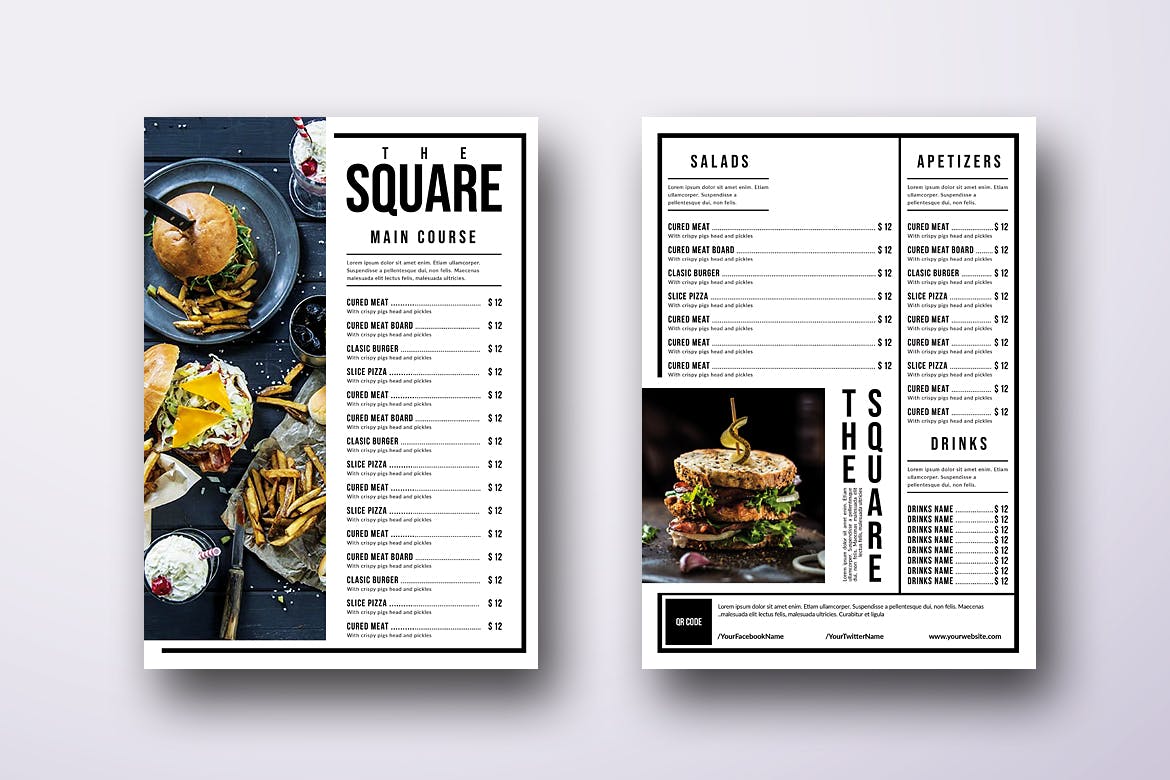 经典极简A4&美国信纸大小单页餐厅菜单模板 Classic Minimal Single Page  A4 & US Letter Menu插图(1)