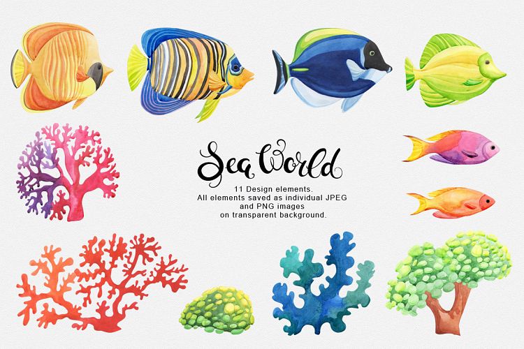 海洋世界手绘水彩剪贴画合集插图(4)
