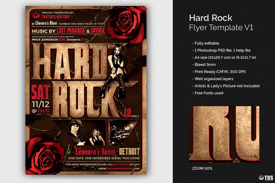 重金属摇滚音乐派对活动海报PSD模板V1 Hard Rock Flyer PSD V1插图